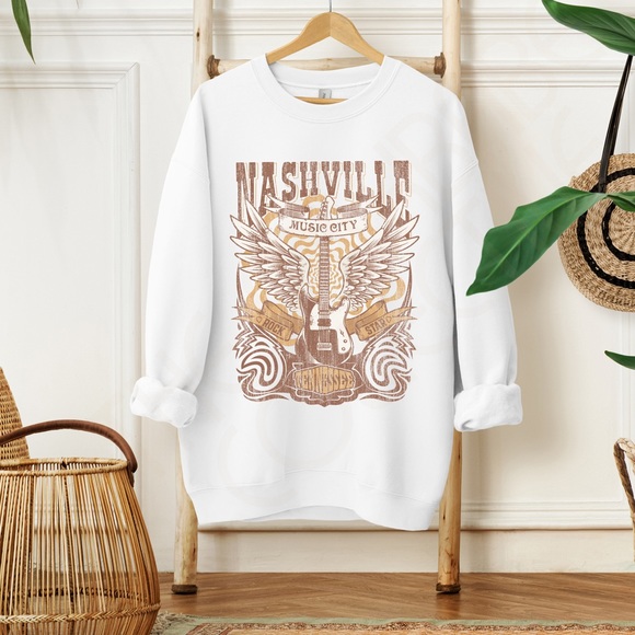 🚨 SALE 🚨 Distressed Nashville Music City Graphic Crewneck Sweatshirt - Picture 4 of 9